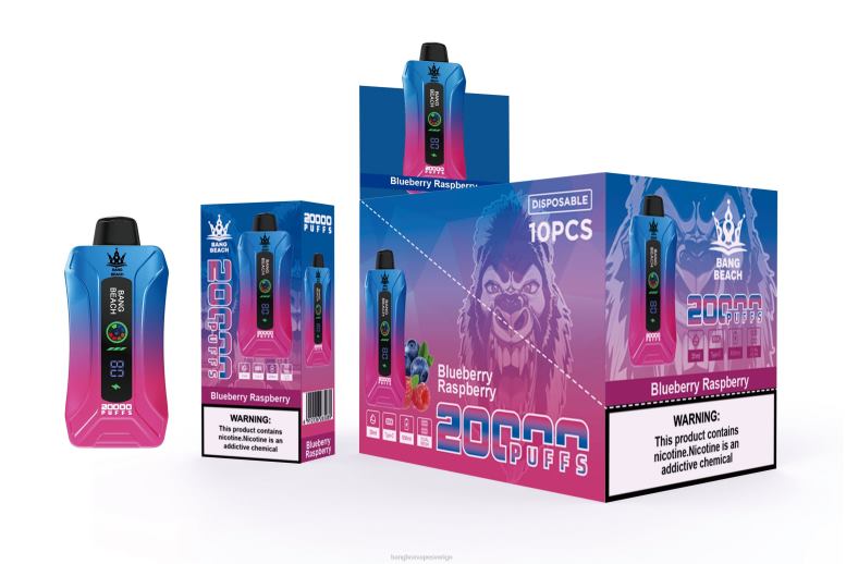 Bang Box Vape V282Z12 blåbärshallon | Bang Beach 20000 puffar smart screen vape